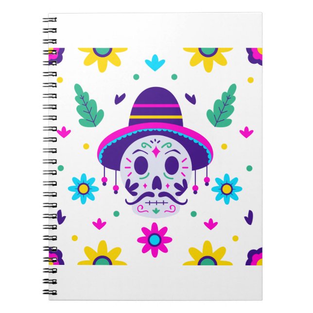dia de los muertos floral skull notebook (Front)