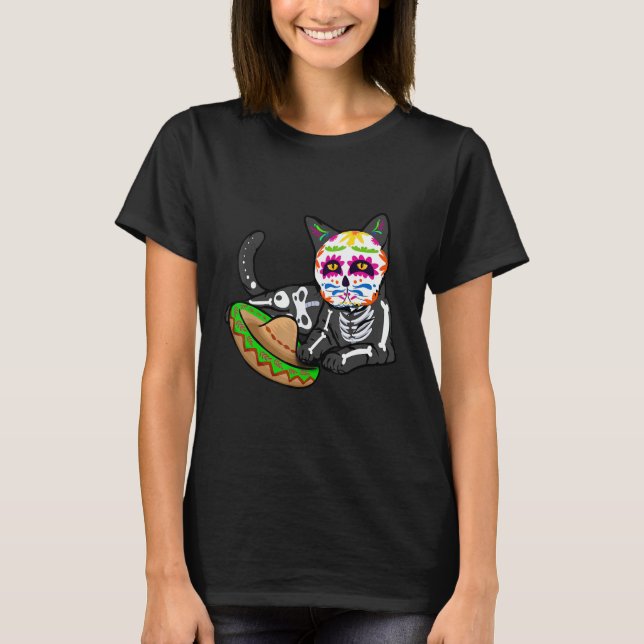 Dia De Los Muertos   for Men Cute Flower Cat Sugar T-Shirt (Front)