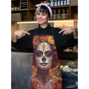 Dia de los Muertos golden painted face Apron