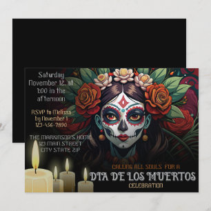 Dia De Los Muertos La Catrina Floral Art Invitation