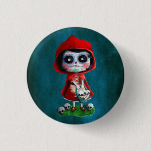 Dia de los Muertos Little Red Riding Hood 1 Inch Round Button