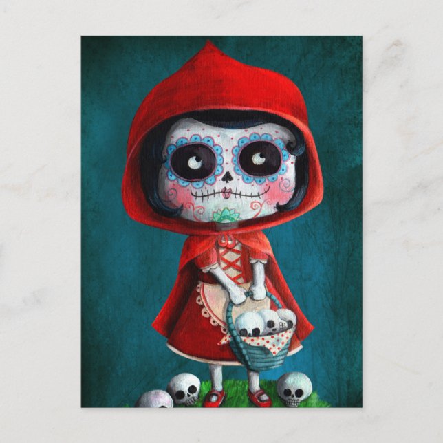 Dia de los Muertos Little Red Riding Hood Postcard (Front)