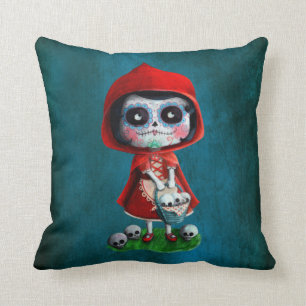 Dia de los Muertos Little Red Riding Hood Throw Pillow