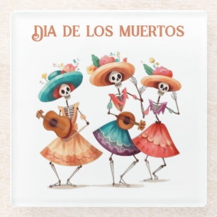 Dia de los Muertos mariacheras customizable Glass Coaster