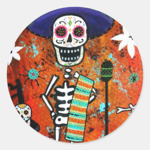 DIA DE LOS MUERTOS MARIACHI CLASSIC ROUND STICKER