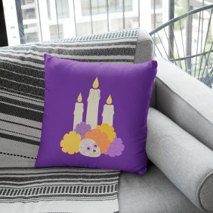 Día de los Muertos Marigolds & Sugar Skull Throw Pillow