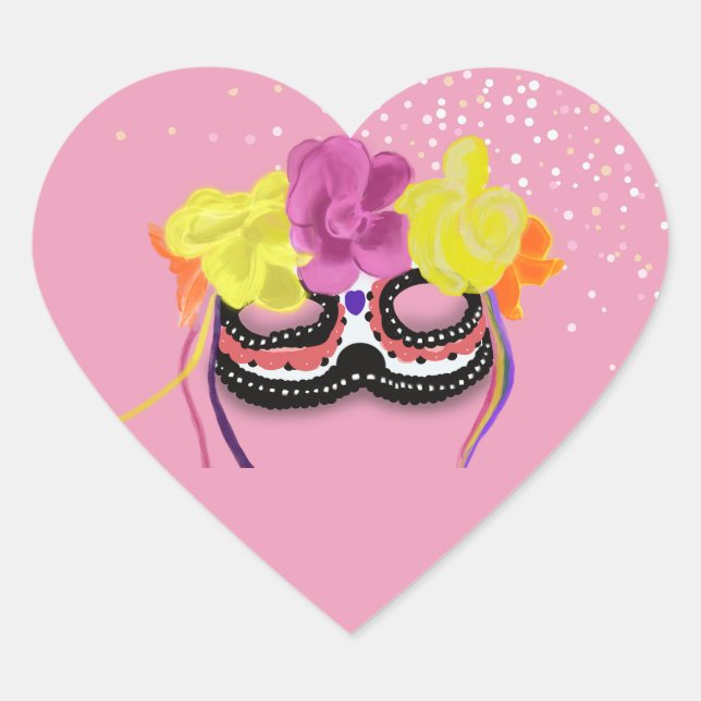 Dia de Los Muertos Mask Heart Sticker (Front)