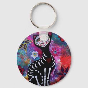 Dia de los Muertos Meow Cat by Prisarts Keychain