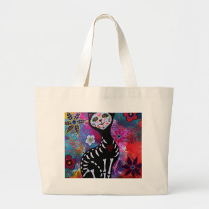 Dia de los Muertos Meow Cat by Prisarts Large Tote Bag