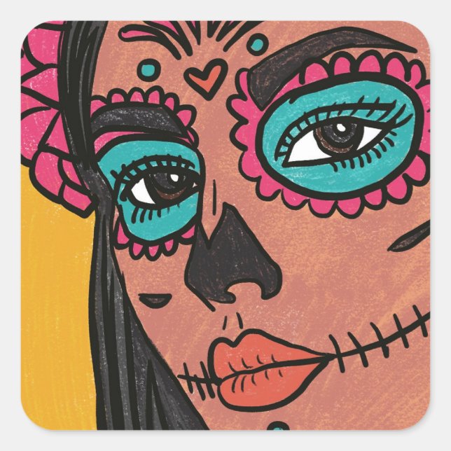 Dia de los Muertos Mexican Culture Hand Drawn  Square Sticker (Front)