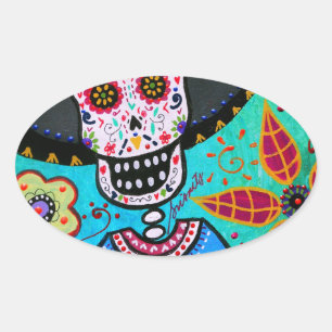 Dia de los Muertos Mister Mariachi Oval Sticker