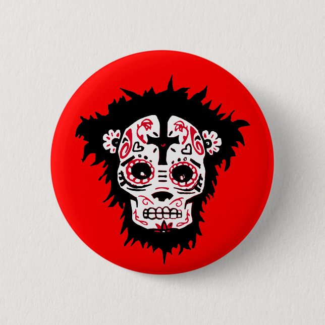 dia de los muertos monkey 2 inch round button (Front)