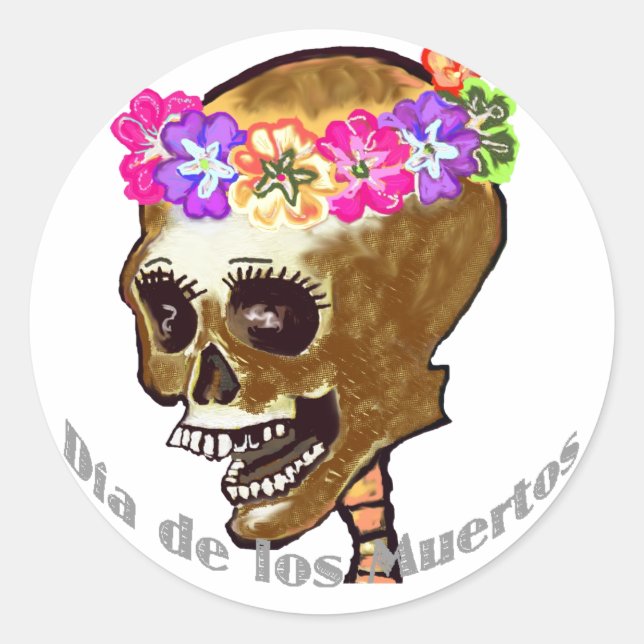 Dia de Los Muertos or Halloween Classic Round Sticker (Front)