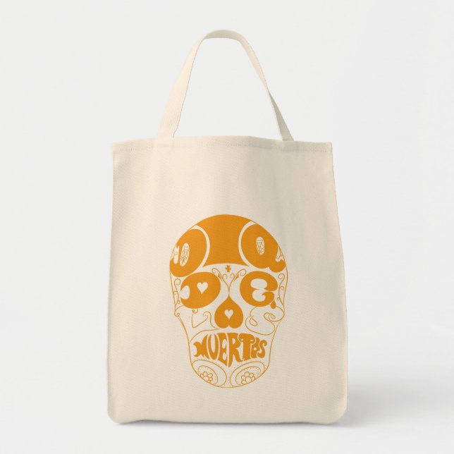 Dia De Los Muertos Orange Skull Tote (Front)