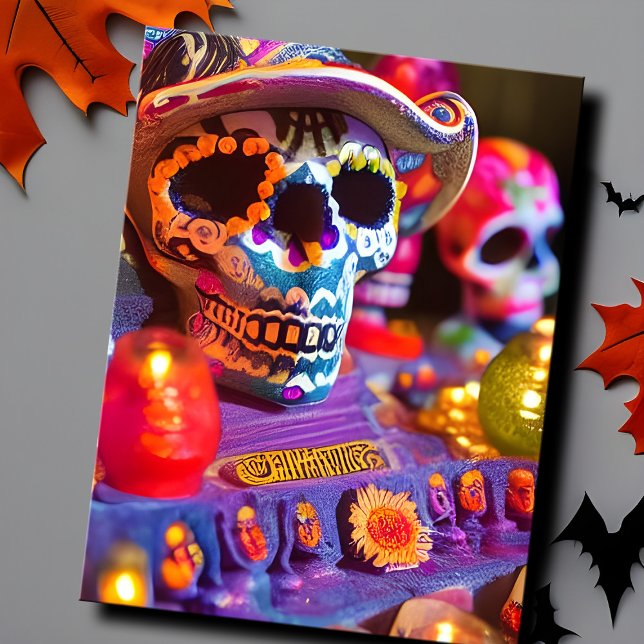 Dia De Los Muertos Painted Mexico Calavera Display Holiday Postcard (Dia de los muertos calavera postcard)