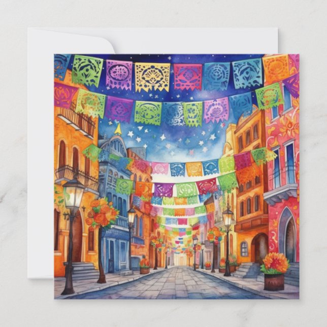 "Dia de los Muertos", Papel Picado Showcase Invitation (Front)