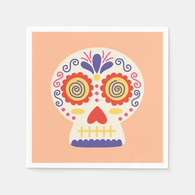 Dia de los Muertos Party Decor Orange Paper Napkin (Front)