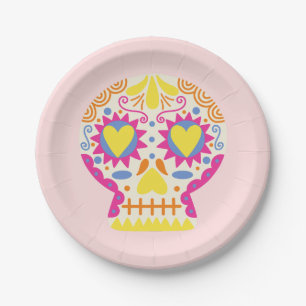 Dia de los Muertos Party Decor Pink Paper Plates