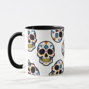 Dia De Los Muertos Pixelated Skull Pattern Mug