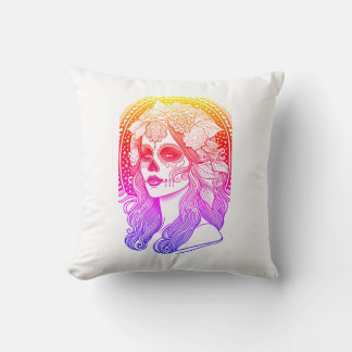 Día De Los Muertos, rainbow Throw Pillow