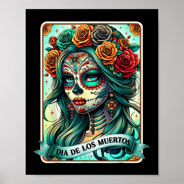 Dia De Los Muertos Rose Flower Woman Day Of The De Poster (Front)
