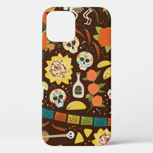 Dia De Los Muertos seamless pattern hand drawn car iPhone 12 Case