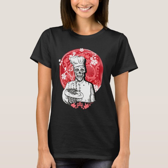 Dia de los Muertos Skeleton Chef Sugar Skull Moon T-Shirt (Front)