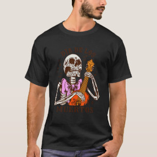 Dia De Los Muertos Skeleton Colourful Bow Music Gu T-Shirt