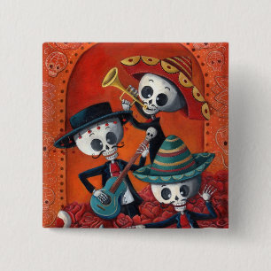 Dia de Los Muertos Skeleton Mariachi Trio 2 Inch Square Button