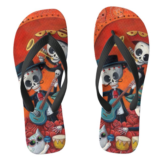 Dia de Los Muertos Skeleton Mariachi Trio Flip Flops (Footbed)