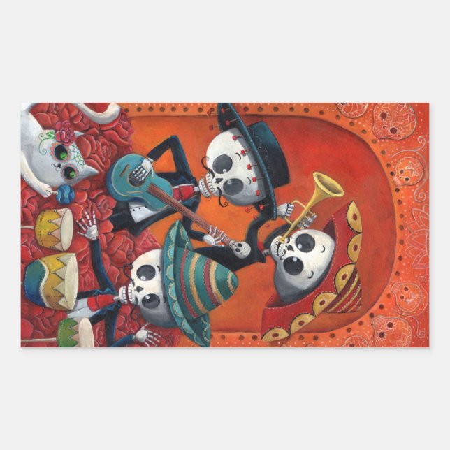 Dia de Los Muertos Skeleton Mariachi Trio Sticker (Front)
