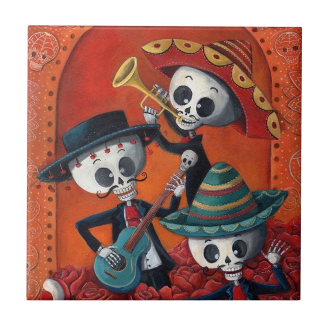 Dia de Los Muertos Skeleton Mariachi Trio Tile (Front)