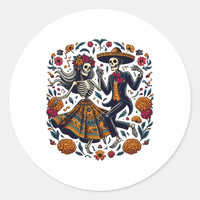 Dia De Los Muertos Skeletons Dancing Mexican Day O Classic Round Sticker (Front)