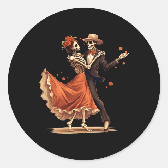 Dia De Los Muertos Skeletons Dancing Mexican Day O Classic Round Sticker (Front)