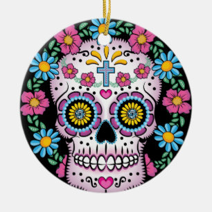 Dia de los Muertos Skull Ceramic Ornament
