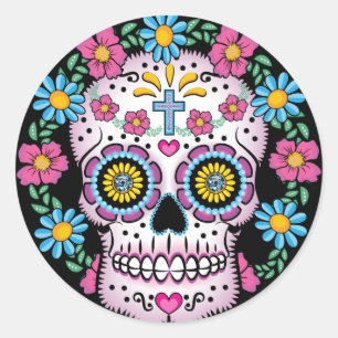 Dia de los Muertos Skull Classic Round Sticker
