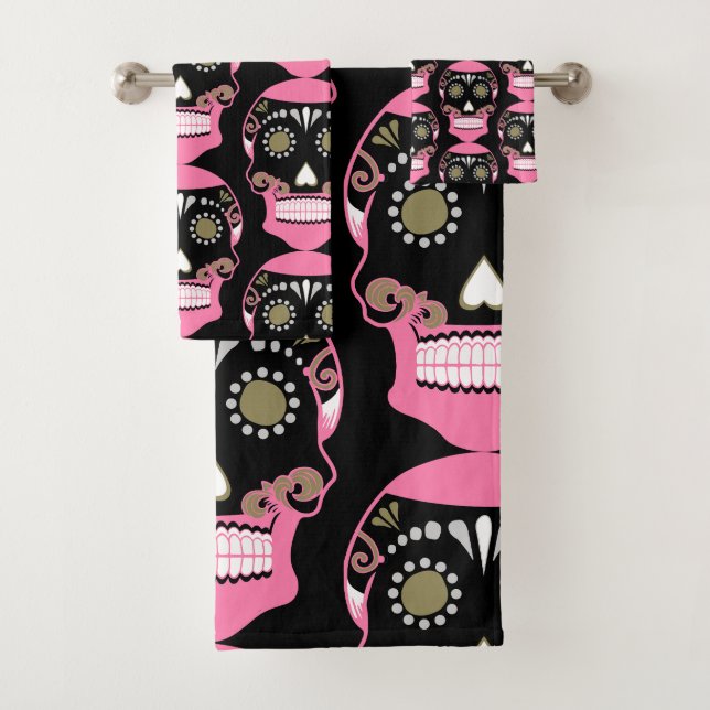Día De Los Muertos Skull Print Bath Towel Set (Insitu)