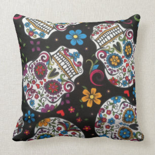 Día de Los Muertos Skull Throw Pillow