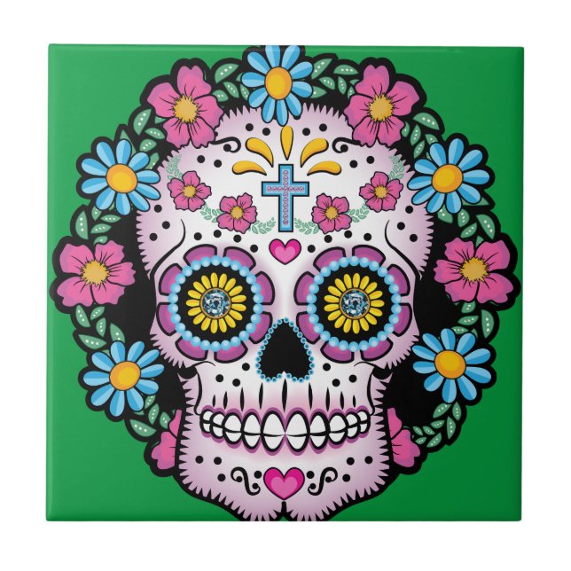 Dia de los Muertos Skull Tile (Front)
