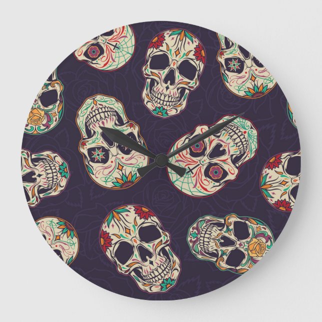 Dia de los Muertos Skulls Large Clock (Front)
