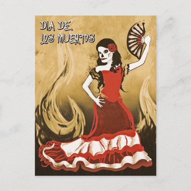 dia de los muertos spanish dancer postcard (Front)