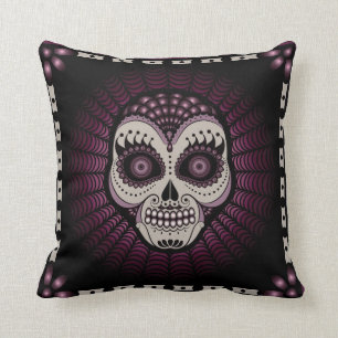 Dia de los Muertos spiderweb skull pillow