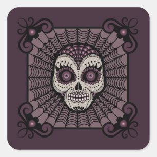 Dia de los Muertos spiderweb skull Square Sticker