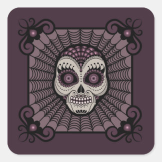 Dia de los Muertos spiderweb skull Square Sticker