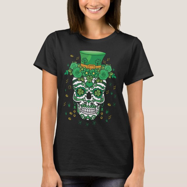 Dia De Los Muertos St Patty's Day Irish Flower Par T-Shirt (Front)