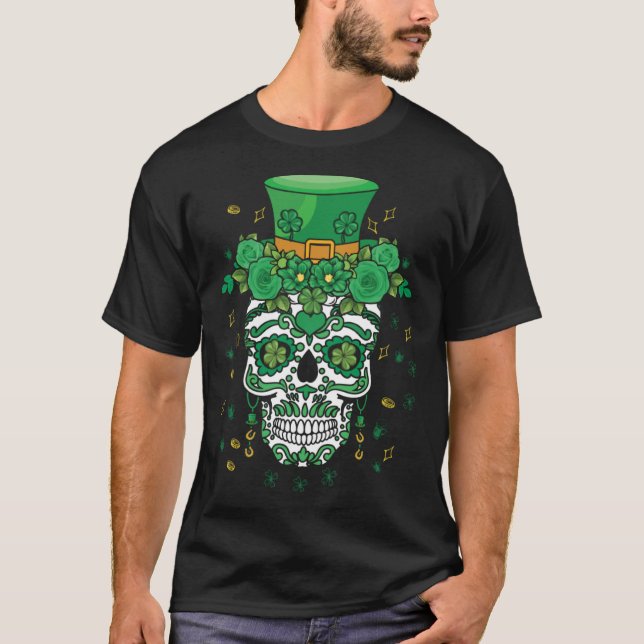 Dia De Los Muertos St Patty's Day Irish Flower Par T-Shirt (Front)