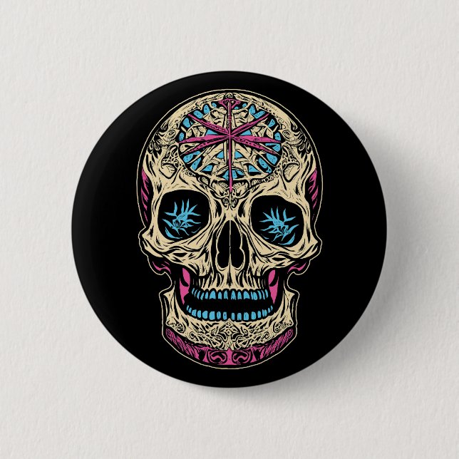 Dia De Los Muertos Sugar Skull 2 Inch Round Button (Front)