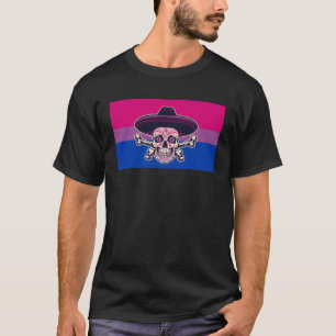 Dia De Los Muertos Sugar Skull Bisexual Pride Flag T-Shirt