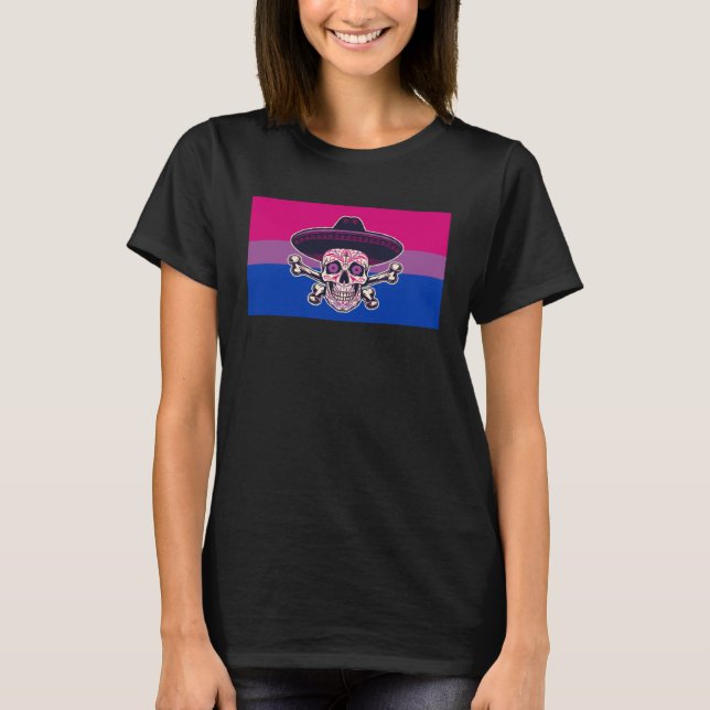 Dia De Los Muertos Sugar Skull Bisexual Pride Flag T-Shirt (Front)