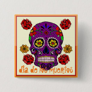 Dia de los muertos -- Sugar Skull Button